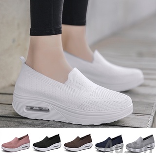 รองเท้าผ้าใบแพลตฟอร์ม สลิปออน สีขาว แฟชั่นสไตล์เกาหลี สําหรับผู้หญิง มี 6 สี