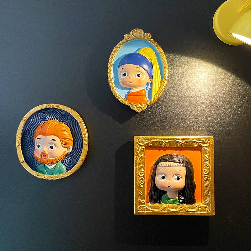 สติกเกอร์แม่เหล็กติดตู้เย็น-ลายการ์ตูน-van-gogh-mona-lisa-แบบสร้างสรรค์-สําหรับเด็ก