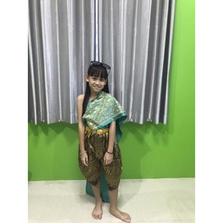 ชุดไทยเด็ก สไบลูกไม้+โจงผ้าไหมแพรวา 1-12ขวบ
