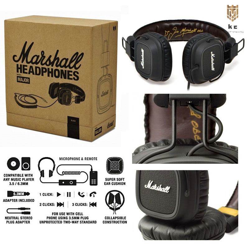 รูปภาพสินค้าแรกของMarshall Headphone Model Major Leather Noise Cancelling Stereo DJ Hi-Fi Pro Headphones Headset หูฟัง