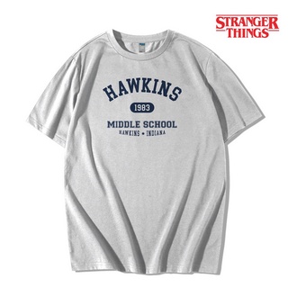 T-shirt  เสื้อยืด พิมพ์ลาย Hawkins Stranger Things แฟชั่นสําหรับสตรีS-5XL