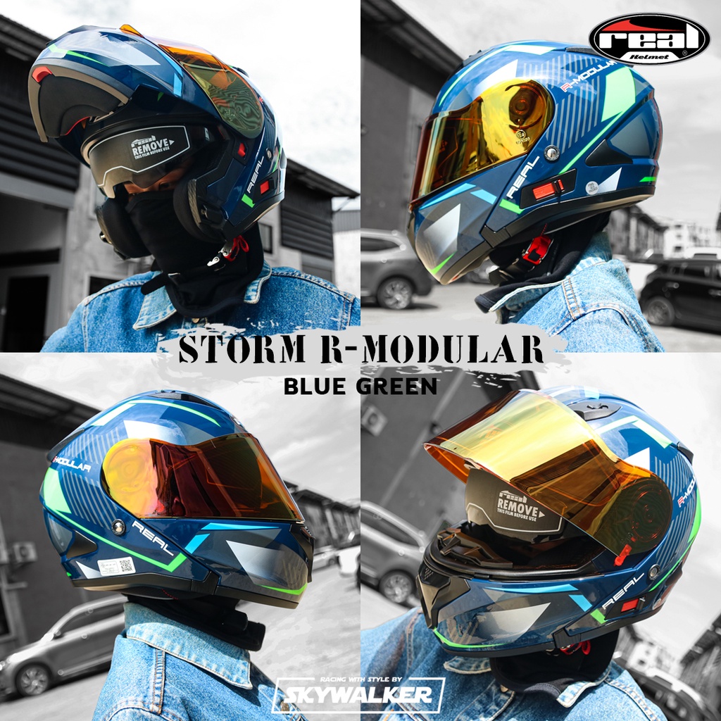 ลายเข้าใหม่*พร้อมส่ง* หมวกกันน็อค REAL STORM RAPID/R-MODULAR ยกคาง แว่น ...
