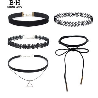 👍broadhappy🔥5 ชิ้นผู้หญิงสไตล์โกธิคกลวงจี้เค้นคอลูกไม้สร้อยคอโซ่  choker