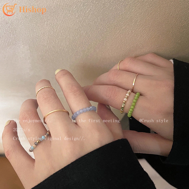 ภาพหน้าปกสินค้าIFME ชุดแหวนลูกปัด แบบยืดหยุ่น หรูหรา หลากสี เครื่องประดับ แฟชั่นสําหรับผู้หญิง 4 ชิ้น ต่อชุด