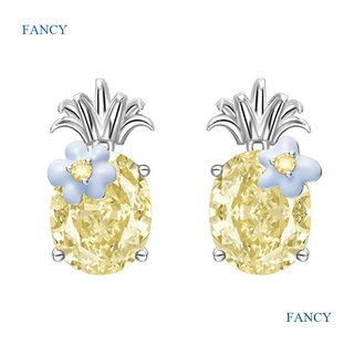 Fancy เครื่องประดับ ต่างหูระย้า ห้อยจี้คริสตัล รูปสับปะรด สไตล์โบโฮ แฟชั่นสําหรับผู้หญิง