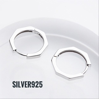 (Silver925) ต่างหูห่วงเงิน ทรงแปดเหลี่ยมสวยมากๆ ขนาด 10 mm (ราคาต่อ 1 คู่)สีเงิน