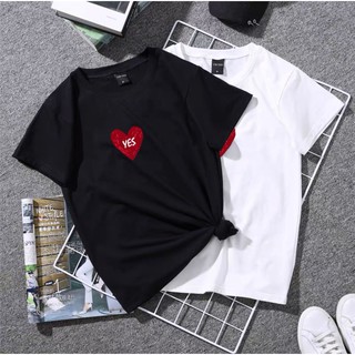 เสื้อยืด OVERSIZE ลายหัวใจyes  เสื้อแฟชั่นชายหญิง ใส่คู่ก็น่ารัก มีsizeให้เลือก สีขาว,สีดำ เสื้อแฟชั่นสไตล์เกาหลี พร้อมส