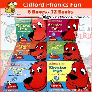 (ใช้โค้ดรับcoinคืน10%ได้) พร้อมส่ง *ลิขสิทธิ์แท้*  ชุดหนังสือ Clifford Fun Phonics Pack 1-6 จำนวน 72 Books Scholastic สแกน QR code เพื่อฝึกออกเสียงตาม