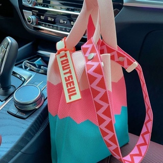 🧀💕New/rainbow bag ins colorful wool knit vest-shaped handbag shoulder tote bag womens armpit bag . กระเป๋า