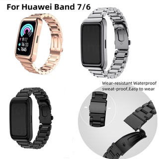 สินค้า Huawei Band 7/6 สายนาฬิกาข้อมือ สเตนเลส สําหรับ Huawei Band6 Band 7 สาย เข็มกลัด สายนาฬิกา สายรัดข้อมือ สายรัดข้อมือ สเตนเลส สามลูกปัด