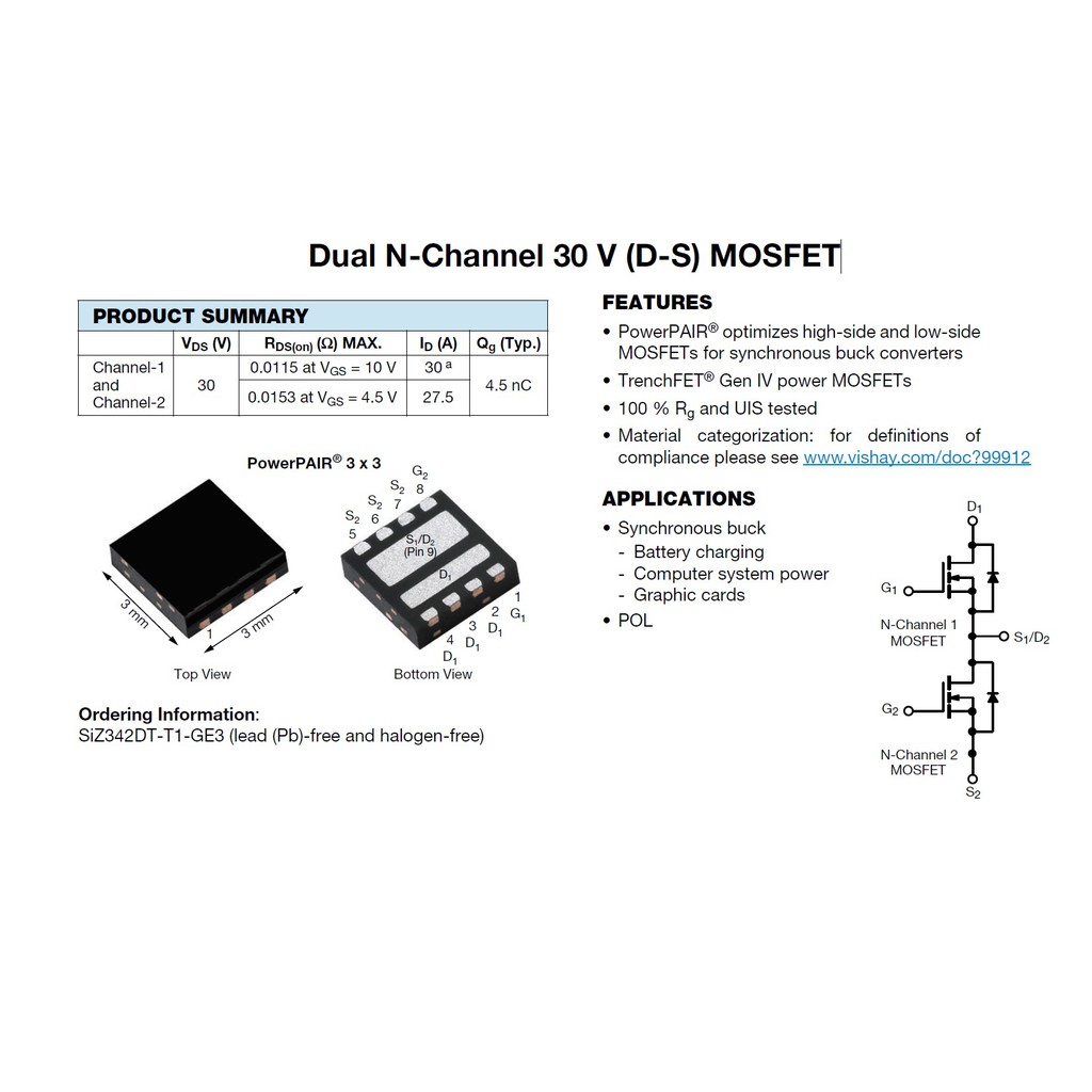 ภาพหน้าปกสินค้าSiZ342DT-T1-GE3 Dual N-Channel 30 V (D-S) MOSFET จากร้าน pairat_pattarak บน Shopee