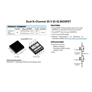 ภาพขนาดย่อของภาพหน้าปกสินค้าSiZ342DT-T1-GE3 Dual N-Channel 30 V (D-S) MOSFET จากร้าน pairat_pattarak บน Shopee