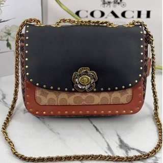 COACH MADISON SHOULDER BAG IN SIGNATURE CANVAS WITH RIVETS AND SNAKESKIN