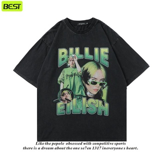 COD สวยๆคอกลมHigh street retro ตัวอักษร Billie Eilish hip-hop rapper พิมพ์เสื้อยืดแขนสั้นผู้ชายและผู้หญิง street ครึ่งแข