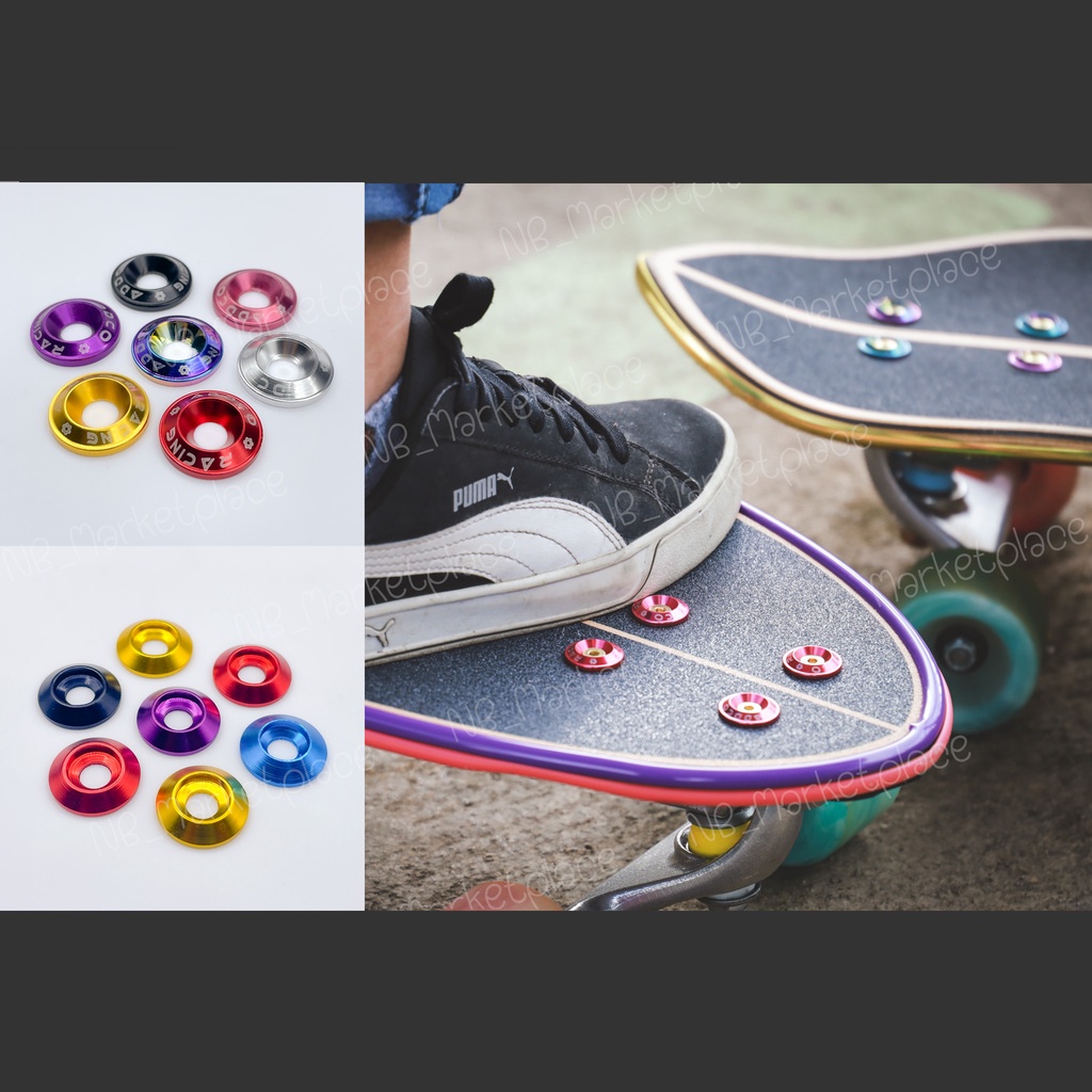 ภาพหน้าปกสินค้าพร้อมส่ง แหวนรองน๊อตยึดทรัค ป้องกันน็อตจม ช่วยมาร์คตำแหน่งวางเท้าสำหรับ Surfskate (เซิร์ฟสเก็ต) Skateboard (สเก็ตบอร์ด)