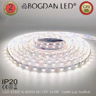 LED STRIP K-AA5050-60-5000K DC-12V 14.4W/1M IP20 ยี่ห้อBOGDAN LED แอลอีดีไฟเส้นสำหรับตกแต่ง 300LED/5M 72W/5M Grade A