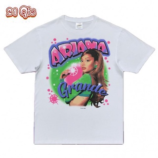 คอลูกเรือเสื้อยืดคอกลม21 สินค้าเดิม/เสื้อยืดคอกลม/ singer^Ariana Grande/ผ้าฝ้าย 100% Oversize SML ดำ&amp;ขาว unisex🔥ผ้าฝ้าย