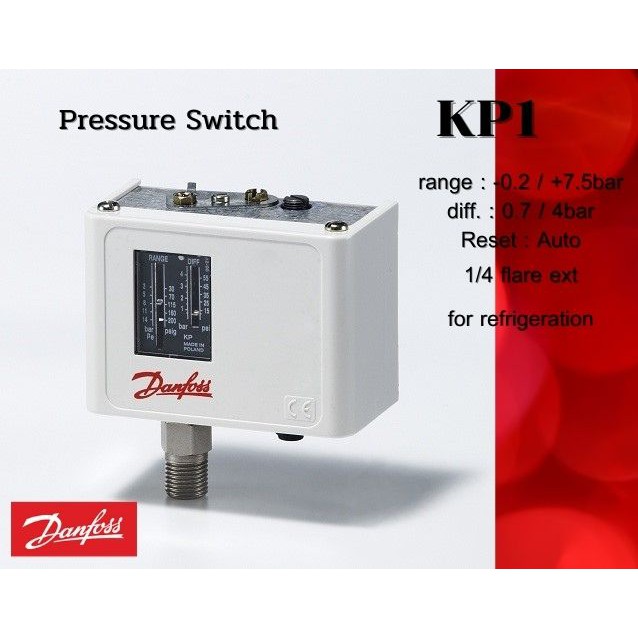 Pressure Switch Danfoss Low Pressure, KP1, Reset, Input 1/4