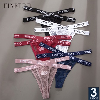 Finetoo กางเกงชั้นในจีสตริง ผ้าตาข่าย แต่งลูกไม้ เซ็กซี่ สําหรับผู้หญิง 3 ชิ้น ต่อชุด