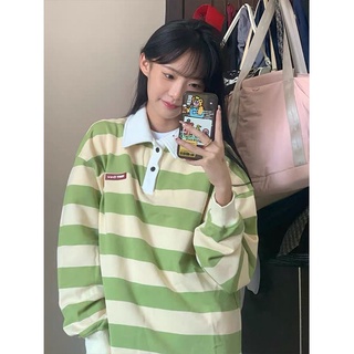 ภาพขนาดย่อของสินค้าoversize sweater women's spring and autumn thin loose isn fashion brand bf idle style polo collar striped long-sleeved