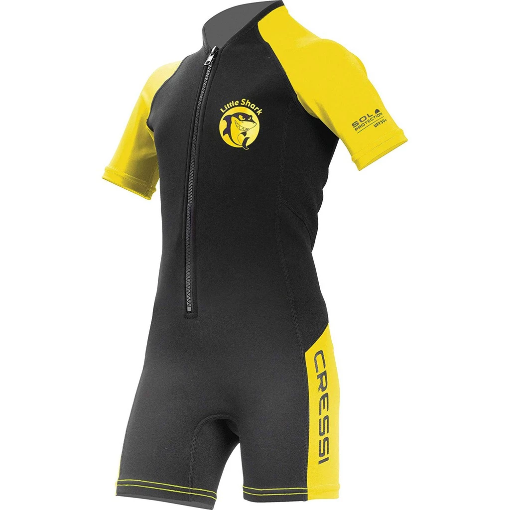 CRESSI LITTLE SHARK SHORTY WETSUIT ชุดดำน้ำกางเกงขาสั้นสำหรับเด็กโต รุ่น Black/Yellow หนา 2 มม.