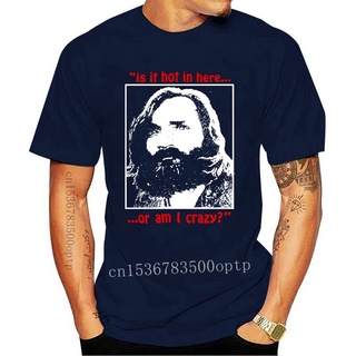 ROUNDคอลูกเรือNeckใหม่ เสื้อยืดลําลอง แขนสั้น พิมพ์ลายโลโก้ Charles Manson It Is Hot In Here Or Am I Crazy สไตล์วินเทจ ส