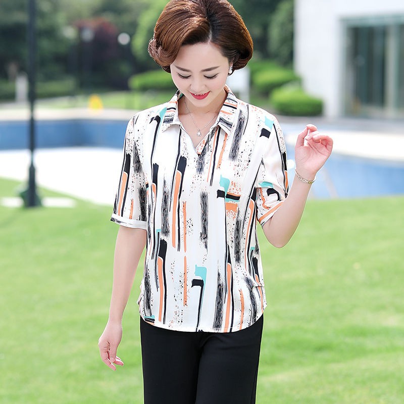 เดียว-ชุด-ใหม่-วัยกลางคน-นางสาว-แม่-ชุดฤดูร้อน-แขนสั้น-สูงอายุ-วัยกลางคนและผู้สูงอายุ-หญิง-เสื้อยืดคอกลม-เ