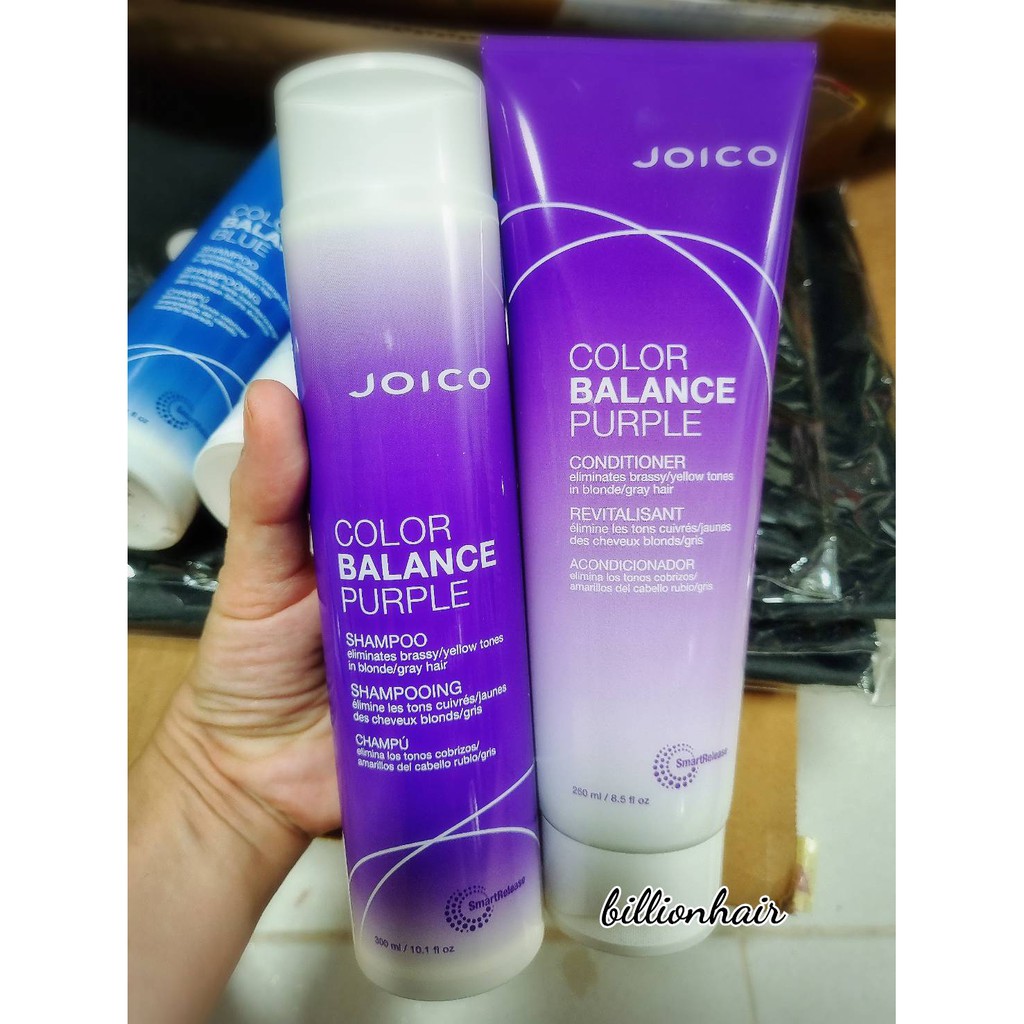 joico-color-balance-purple-shampoo-with-conditioner-300ml-แชมพูและครีมนวดที่เหมาะสำหรับบำรุงผมสีเทา-สีบลอนด์หม่น-เทา