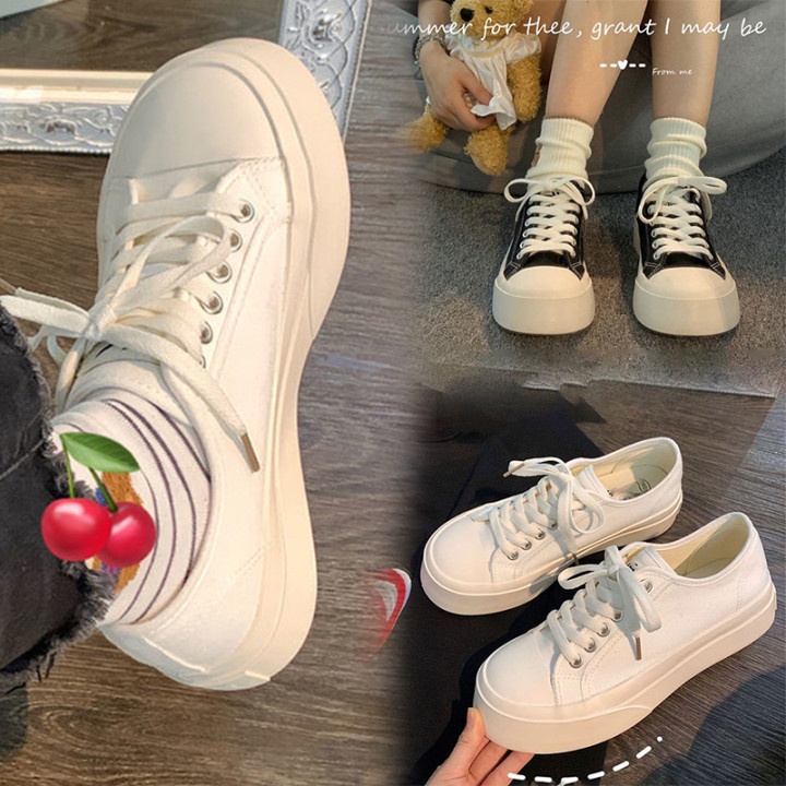 ภาพหน้าปกสินค้ารองเท้าผ้าใบ สีขาว สไตล์เกาหลี แฟชั่นสำหรับผู้หญิง TYT049