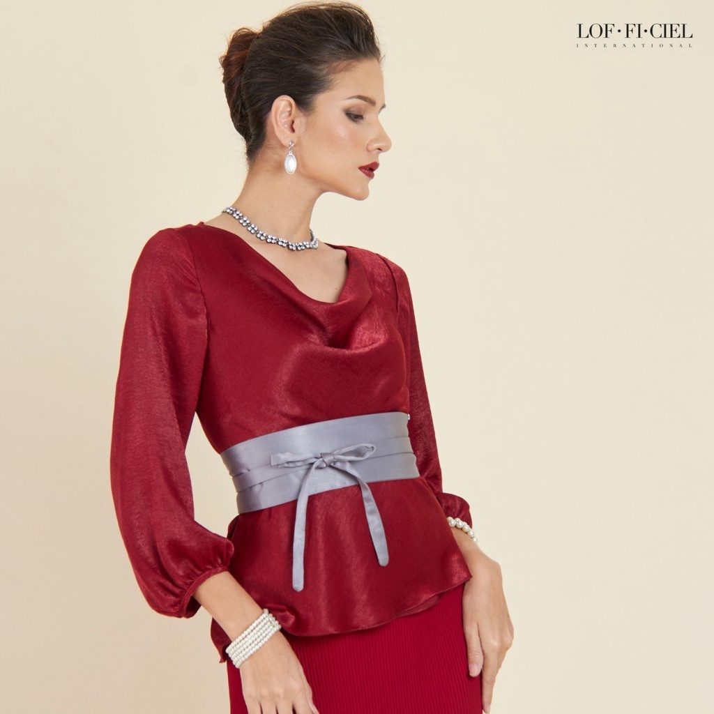 lofficiel-blouse-เสื้อเบลาส์แขนยาว-คอถ่วง-สีแดงเลือดนก-fr4lde