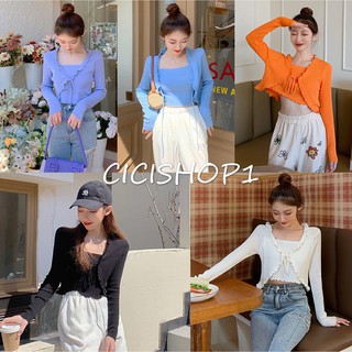 ราคาCicishop (พร้อมส่ง)(6531)NEW Classic women เสื้อกล้ามสายเดี่ยว+แขนยาวไหมพรมผูกหน้าเนื้อผ้านิ่มในตัว(1ชิ้นติดกัน)