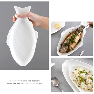 จานเซรามิค รูปปลา ขนาด 11 นิ้ว สีขาว แบบสร้างสรรค์ สําหรับใส่อาหารเย็น ขนมขบเคี้ยว ใช้ในบ้าน ร้านอาหาร