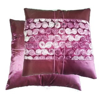 A37-Thai Silk Pillow Covers ปลอกหมอนอิง ไหมไทยลายกอกกุหลาบ 16×16 นิ้ว 1 คู่