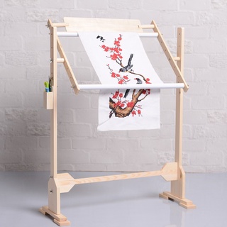 กรอบปักครอสติส Cross Stitch Frame Tabletop Floor Stand Wooden Embroidery Tapestry Hoops Adjustable  # M