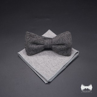 เซ็ทโบว์ไทเทาผ้าวูล+ผ้าเช็ดหน้าสูทวูล - Grey Wool Bowtie + Pocket Square set