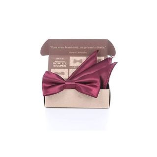 เซ็ทหูกระต่าย+ผ้าเช็ดหน้าสูทสีเบอร์กันดี - Burgundy Silk Satin Bowktie set