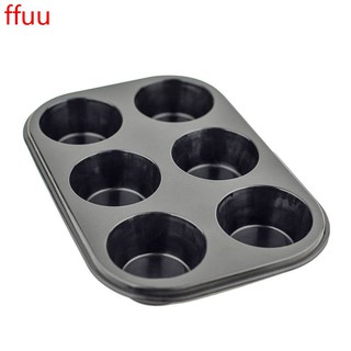 6 Cup Large Bun Muffin Non Stick Tray Baking Pudding Black Mould Food Grade Steel Carbon