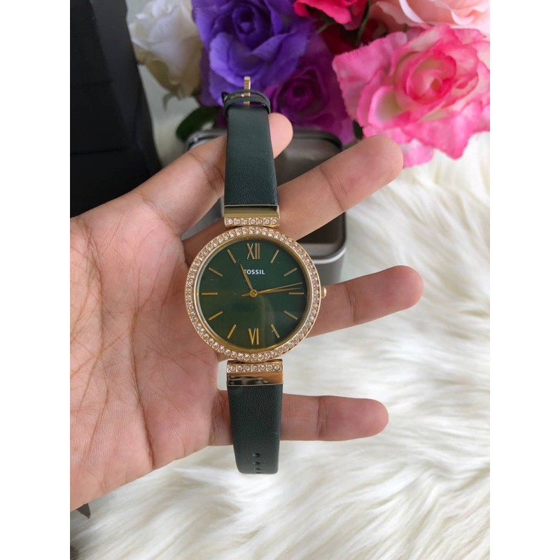 นาฬิกา-fossil-madeline-three-hand-dark-green-leather-watch-es4642-สีเขียว