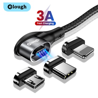 Elough สายชาร์จแม่เหล็ก 3A 90 องศา Micro USB Type C ชาร์จเร็ว