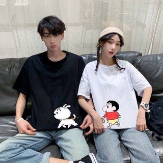 เสื้อคู่ Crayon shinchan คู่รักชายและหญิงฤดูร้อนฤดูร้อนเทรนด์หลวมแขนสั้นเสื้อยืดนักเรียนชุดแจ็คเก็ตแขนห้าจุด