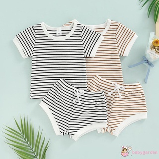 Babygarden-0-24months ชุดเสื้อยืดคอกลม แขนสั้น ลายทาง และกางเกงขาสั้น แฟชั่นฤดูร้อน สําหรับเด็กผู้ชาย และผู้หญิง