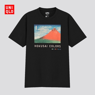 เสื้อยืดครอป Uniqlo เสื้อยืดลําลองสําหรับผู้ชายผู้หญิงแขนสั้นพิมพ์ลาย ( Ut ) Hokusai Color 436982