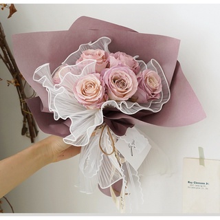 ช่อดอกกุหลาบ ผ้าตาข่าย สไตล์เกาหลี ขนาด 4 ม.*30 ซม. ต่อถุง