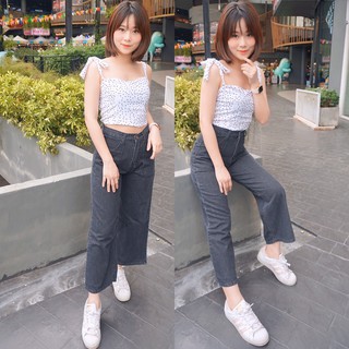 Cc jeans 131 S-3XL กางเกงยีนส์ผู้หญิง เอวสูง ทรงกระบอก แต่งกระเป๋าข้าง กางเกงผู้หญิง