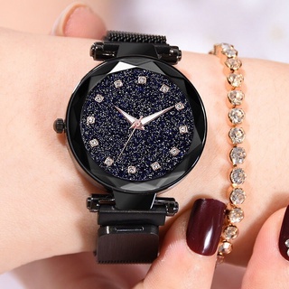 นาฬิกาผู้หญิงนาฬิกาสุภาพสตรีคริสตัลควอตซ์สุภาพสตรีนาฬิกาตาข่ายแม่เหล็กหัวเข็มขัด Starry Sky นาฬิกาผู้หญิง
