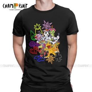 เสื้อยืดสีขาวเสื้อยืดคอก ลมแขนสั้นผ้าฝ้ายพิมพ์ลายการ์ตูน digimon and crests สําหรับผู้ชาย 2020S-4XL