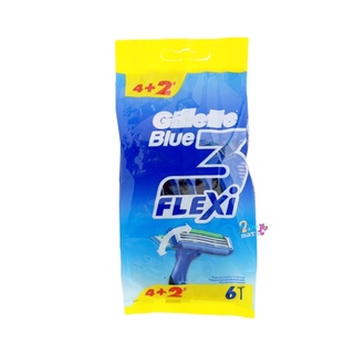 Gillette Blue 3 Flexi Razors 4+2 ยิลเลตต์ ด้ามน้ำเงิน บลู3 เฟล็กซ์ซี่ 4 + 2 ด้าม