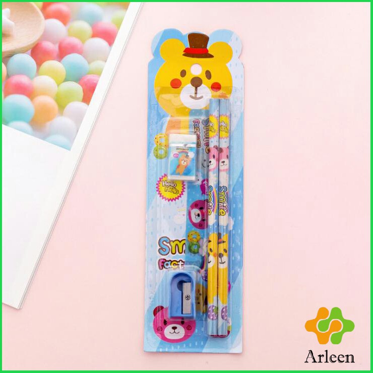 arleen-เครื่องเขียนราคาถู-ชุดเครื่องเขียนดินสอลายการ์ตูนน่ารัก-4-ชิ้น-เครื่องเขียนราคาถู-cartoon-stationery-set