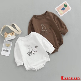 Babybaby- ชุดรอมเปอร์ คอกลม แขนยาว ปักลายไดโนเสาร์ ทรงหลวม สําหรับเด็กผู้หญิง