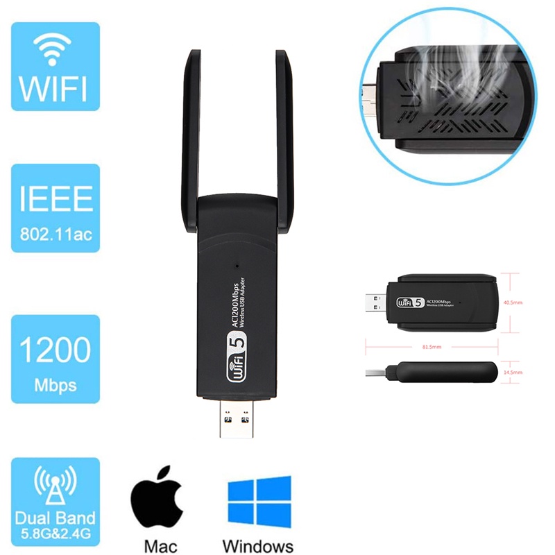 ภาพหน้าปกสินค้า1200Mbps ดูอัลแบนด์ระยะไกล 5GHz อะแดปเตอร์ WiFi ไร้สาย Mini USB 3.0 เสาอากาศ จากร้าน hkf4pf8h54 บน Shopee